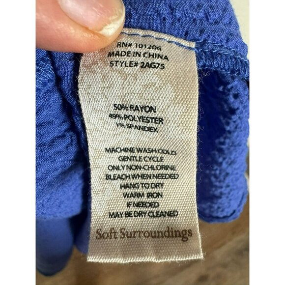 Soft Surroundings Island Time Tunic Top Size Small Blue Crinkle Ruffle Neck - Picture 11 of 11